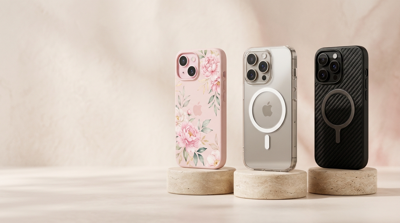 Premium Phone Cases on Pedestals